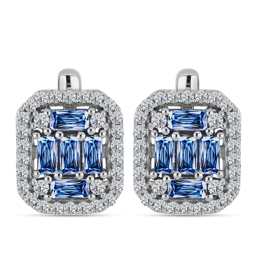 Silberohrringe mit Ozeanblauem Moissanit und weißem Topas