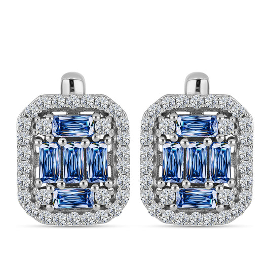 Silberohrringe mit Ozeanblauem Moissanit und weißem Topas