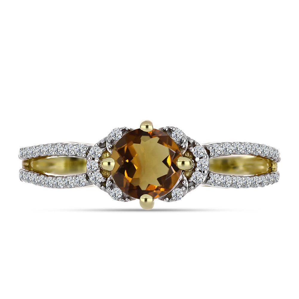 Goldplattierter Silberring mit Cognac-Quarz und weißem Topas
