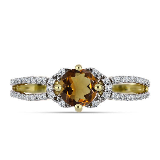 Goldplattierter Silberring mit Cognac-Quarz und weißem Topas