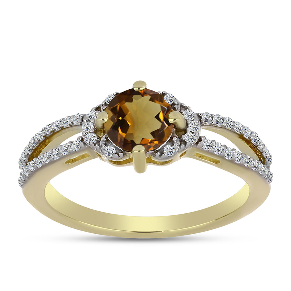 Goldplattierter Silberring mit Cognac-Quarz und weißem Topas