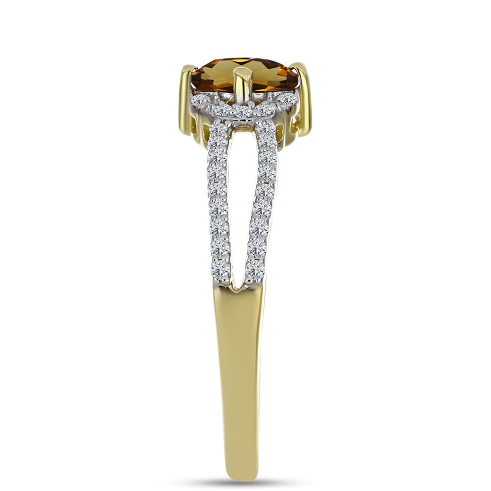 Goldplattierter Silberring mit Cognac-Quarz und weißem Topas 4 