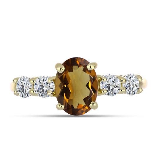 Goldplattierter Silberring mit Cognac-Quarz und weißem Topas