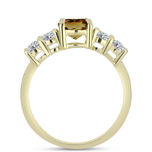 Goldplattierter Silberring mit Cognac-Quarz und weißem Topas