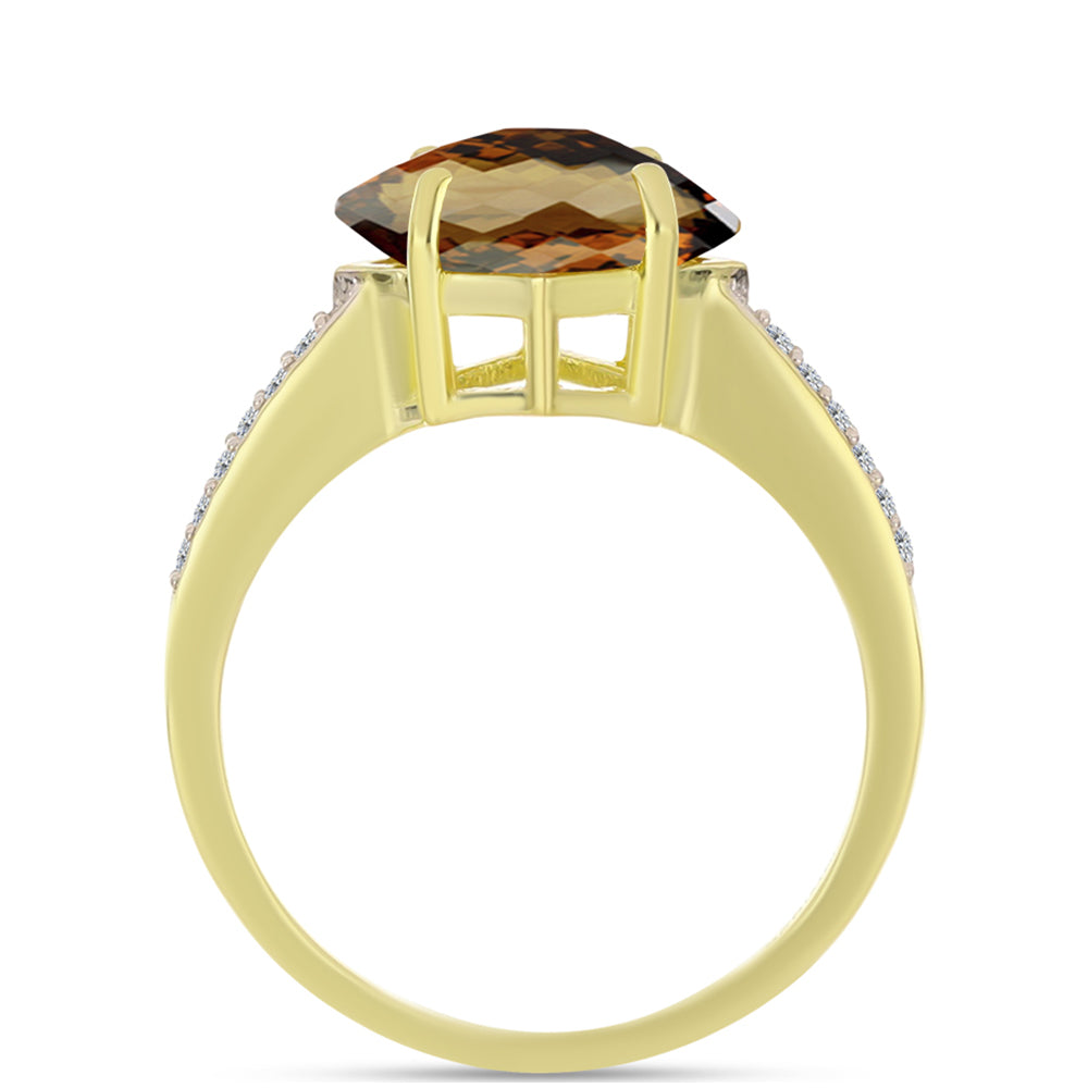 Goldplattierter Silberring mit Cognac-Quarz und weißem Topas 2 