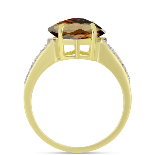 Goldplattierter Silberring mit Cognac-Quarz und weißem Topas