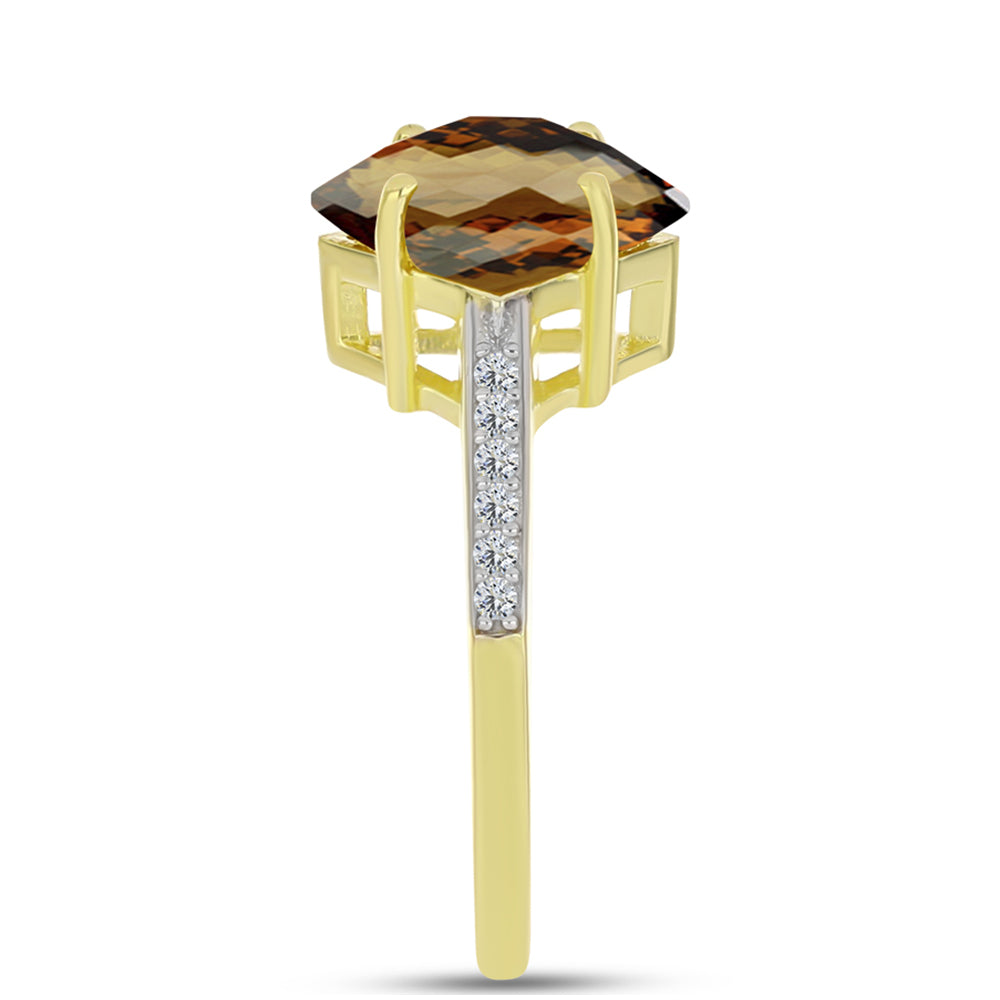 Goldplattierter Silberring mit Cognac-Quarz und weißem Topas