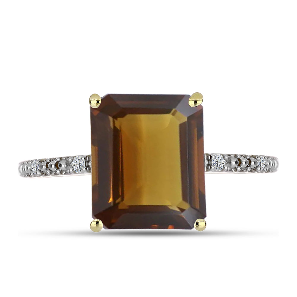 Goldplattierter Silberring mit Cognac-Quarz und weißem Topas 1 