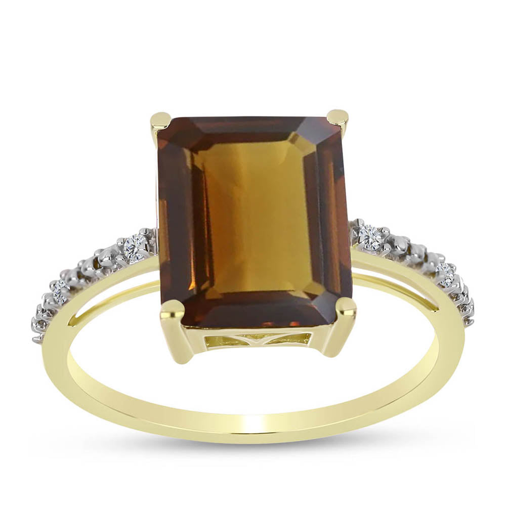 Goldplattierter Silberring mit Cognac-Quarz und weißem Topas