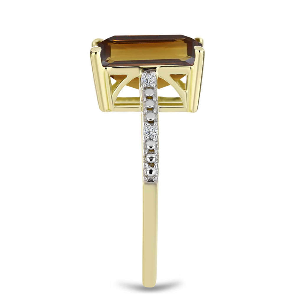 Goldplattierter Silberring mit Cognac-Quarz und weißem Topas