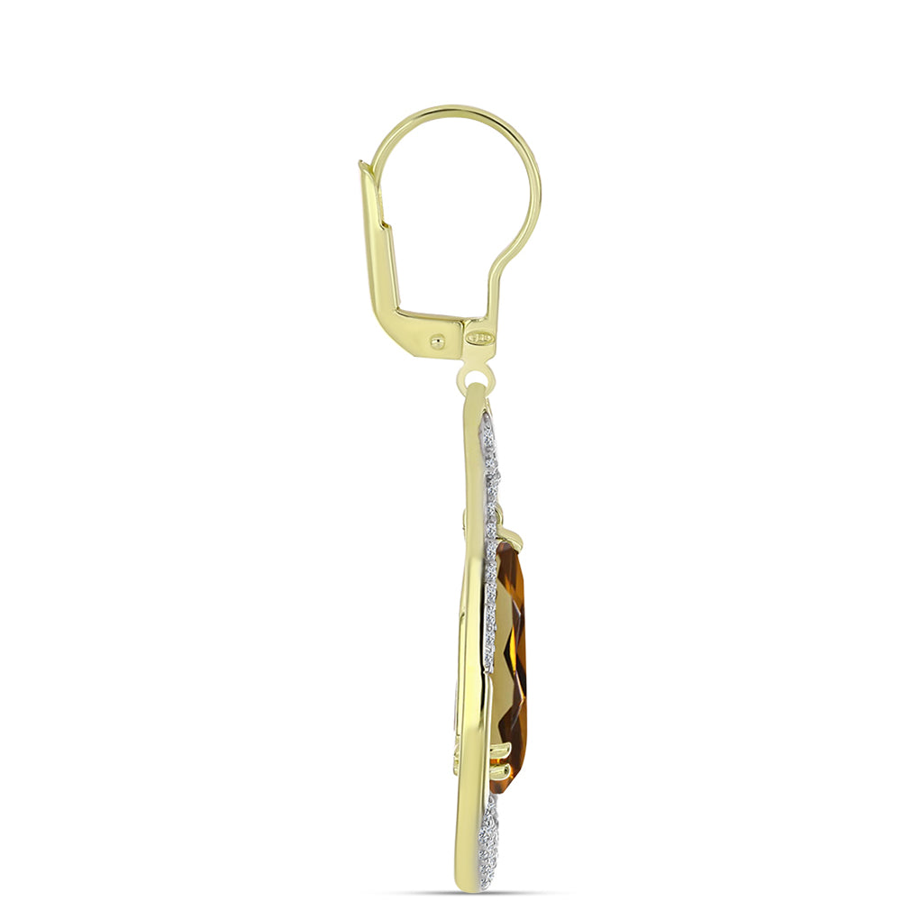Goldplattierte Silberohrringe mit Cognac-Quarz und weißem Topas