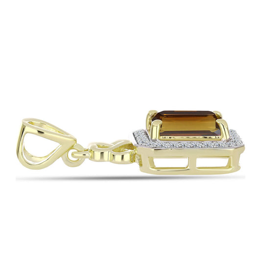 Goldplattierter Silberanhänger mit Cognac-Quarz und weißem Topas