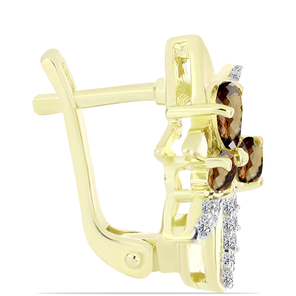 Goldplattierte Silberohrringe mit Cognac-Quarz und weißem Topas 2 