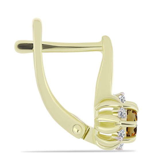 Goldplattierte Silberohrringe mit Cognac-Quarz und weißem Topas