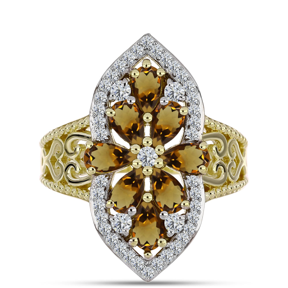 Goldplattierter Silberring mit Cognac-Quarz und weißem Topas 1 