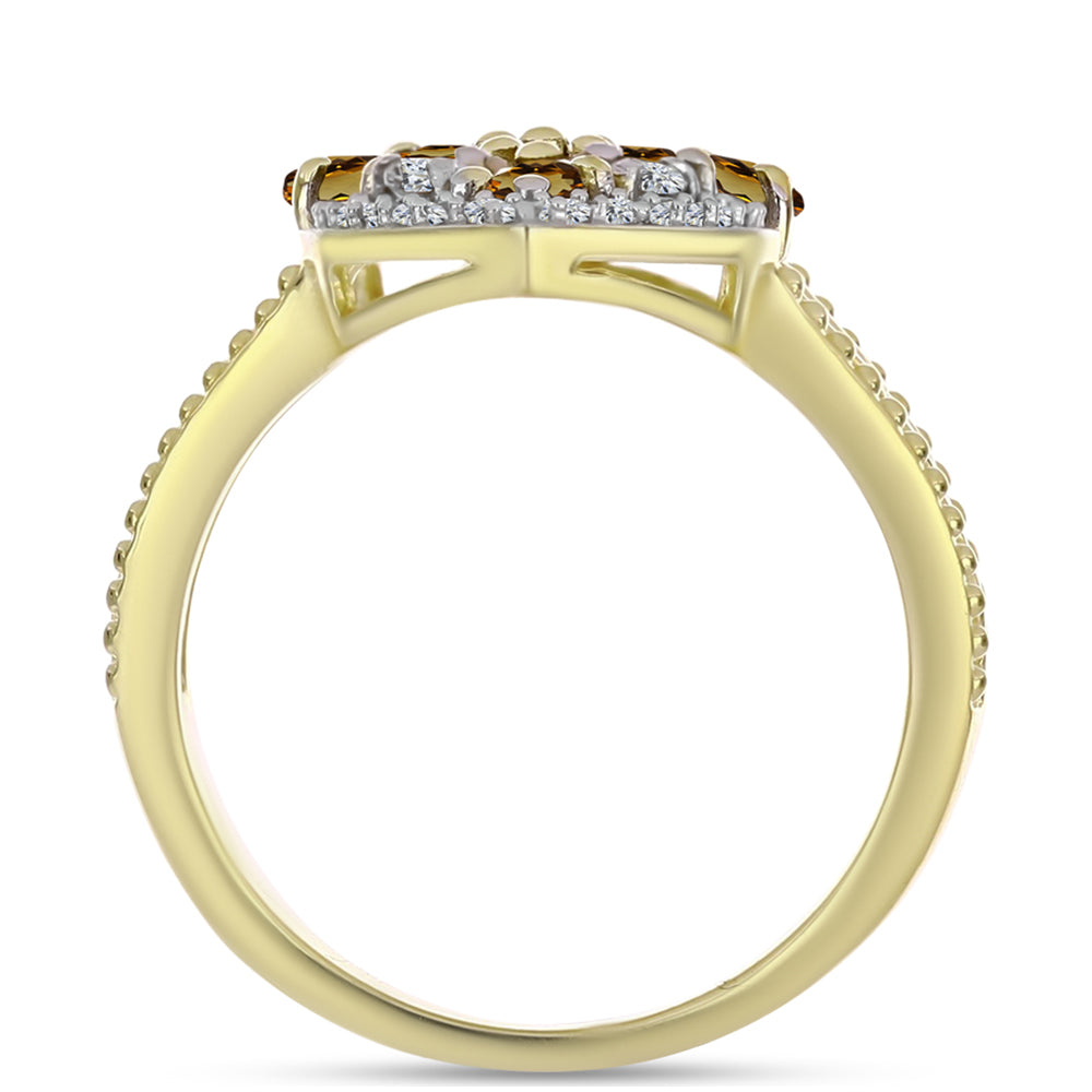 Goldplattierter Silberring mit Cognac-Quarz und weißem Topas 2 