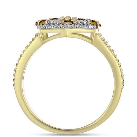 Goldplattierter Silberring mit Cognac-Quarz und weißem Topas