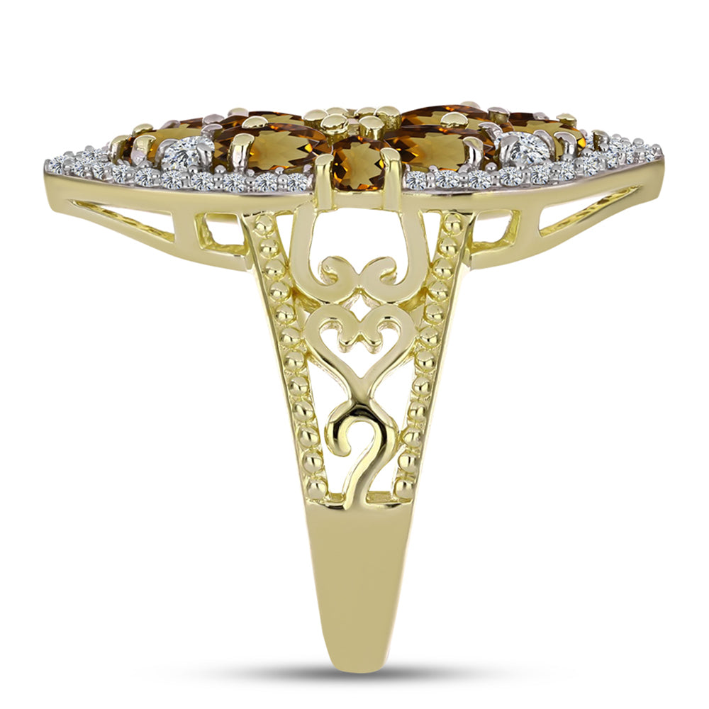 Goldplattierter Silberring mit Cognac-Quarz und weißem Topas 4 