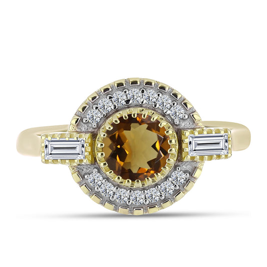 Goldplattierter Silberring mit Cognac-Quarz und weißem Topas