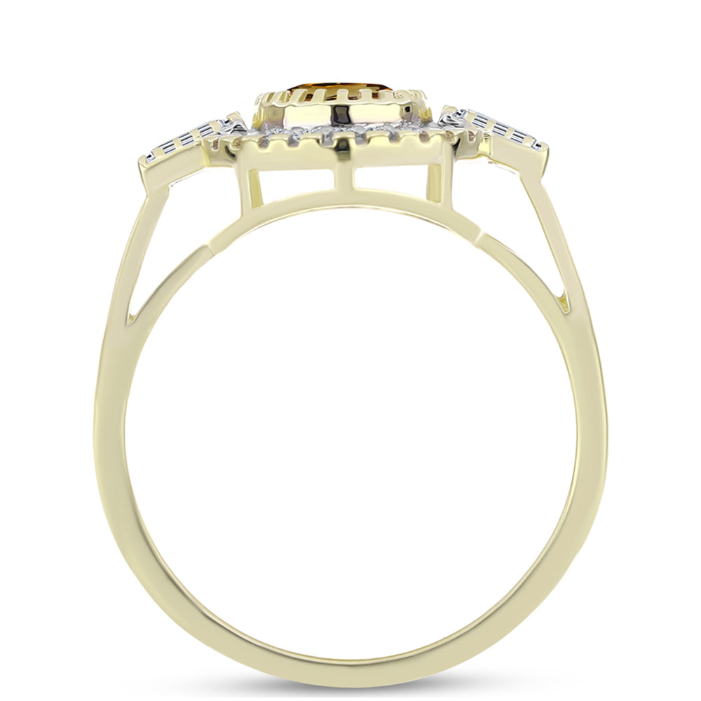 Goldplattierter Silberring mit Cognac-Quarz und weißem Topas 2 