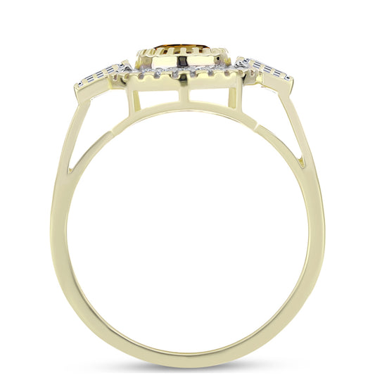 Goldplattierter Silberring mit Cognac-Quarz und weißem Topas