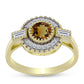 Goldplattierter Silberring mit Cognac-Quarz und weißem Topas