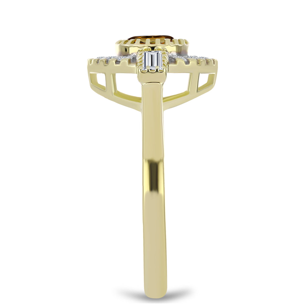 Goldplattierter Silberring mit Cognac-Quarz und weißem Topas
