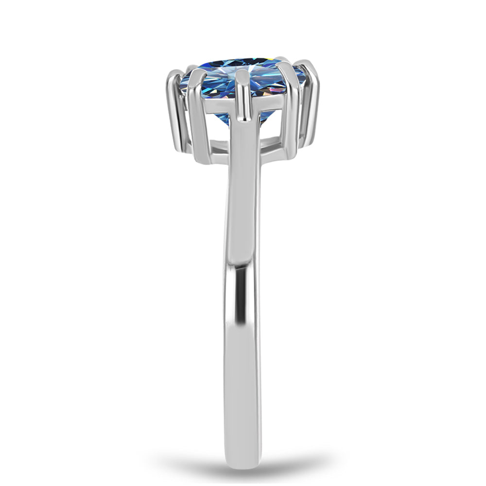 Silberring mit Ozeanblauem Moissanit