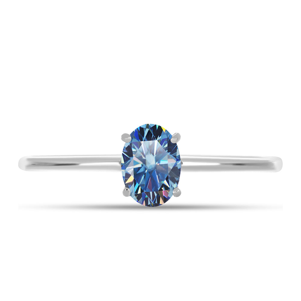 Silberring mit Ozeanblauem Moissanit