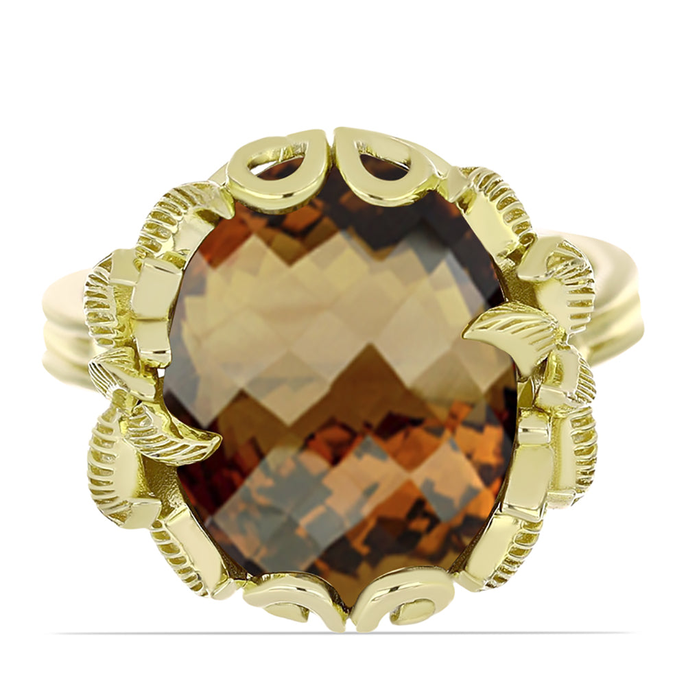 Goldplattierter Silberring mit Cognac-Quarz 1 