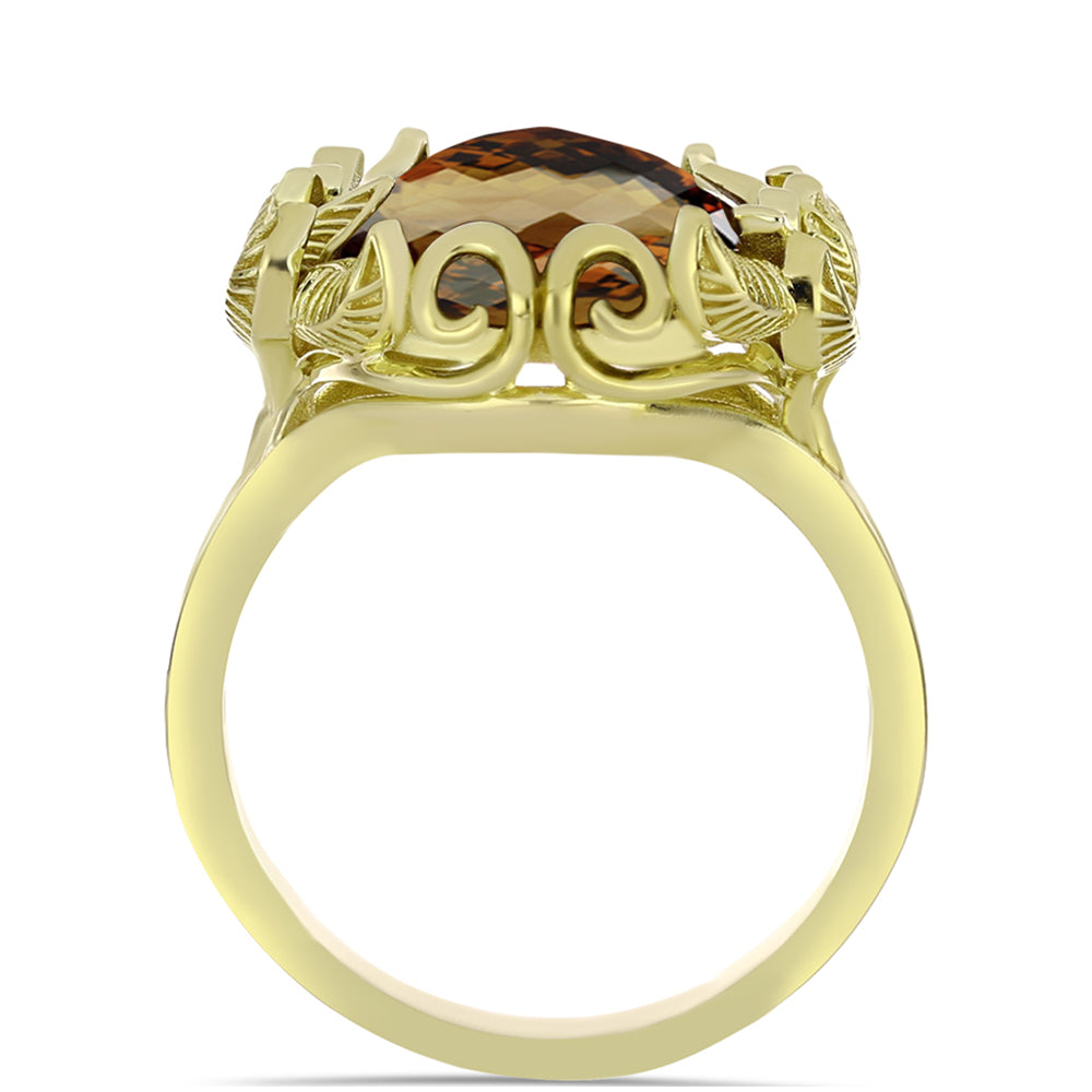 Goldplattierter Silberring mit Cognac-Quarz
