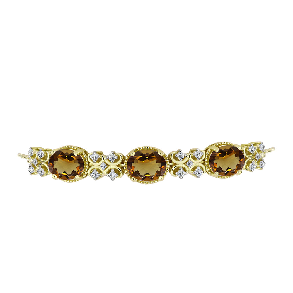 Goldplattiertes Silberarmband mit Cognac-Quarz und weißem Topas