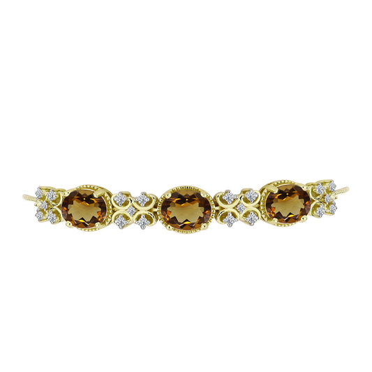 Goldplattiertes Silberarmband mit Cognac-Quarz und weißem Topas