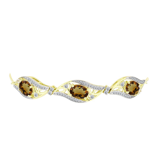 Goldplattiertes Silberarmband mit Cognac-Quarz und weißem Topas