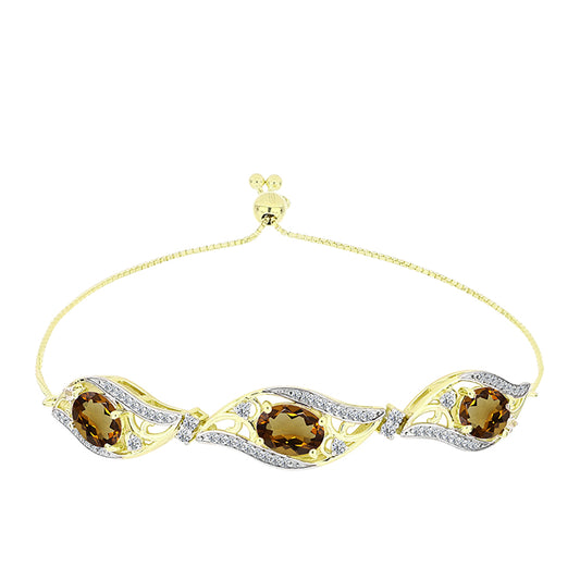 Goldplattiertes Silberarmband mit Cognac-Quarz und weißem Topas
