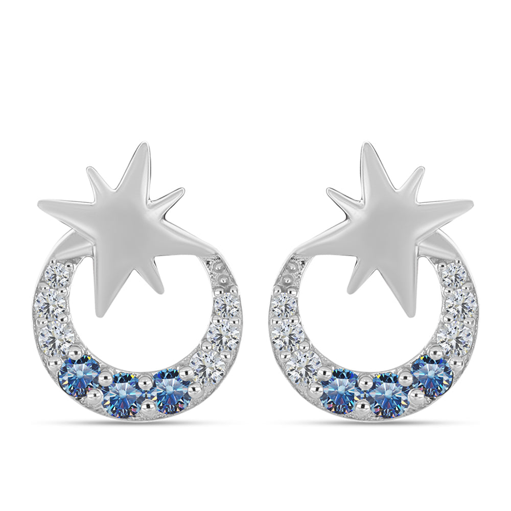 Silberohrringe mit Ozeanblauem Moissanit und weißem Topas 1 