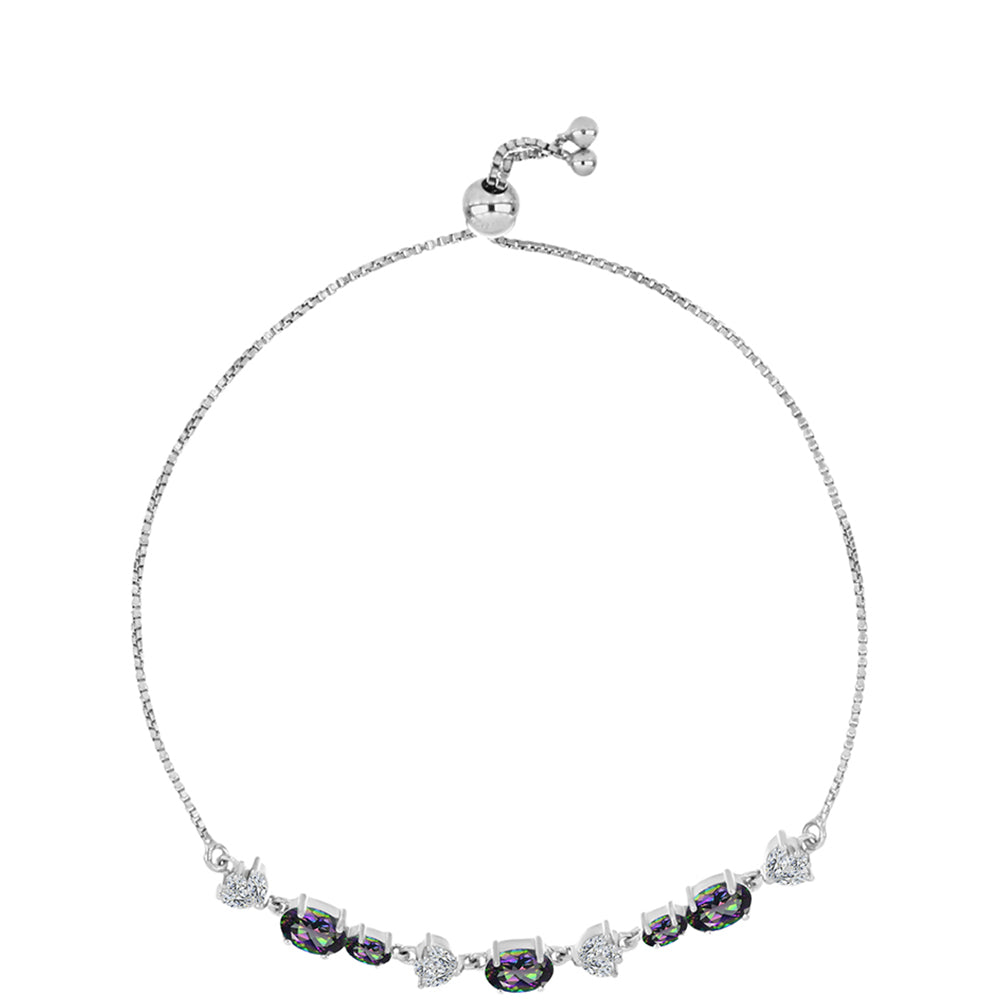 Silberarmband mit brasilianischem grünem mystischem Quarz und weißem Topas 2 