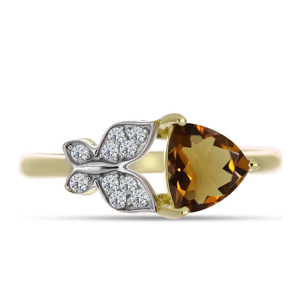 Goldplattierter Silberring mit Cognac-Quarz und weißem Topas