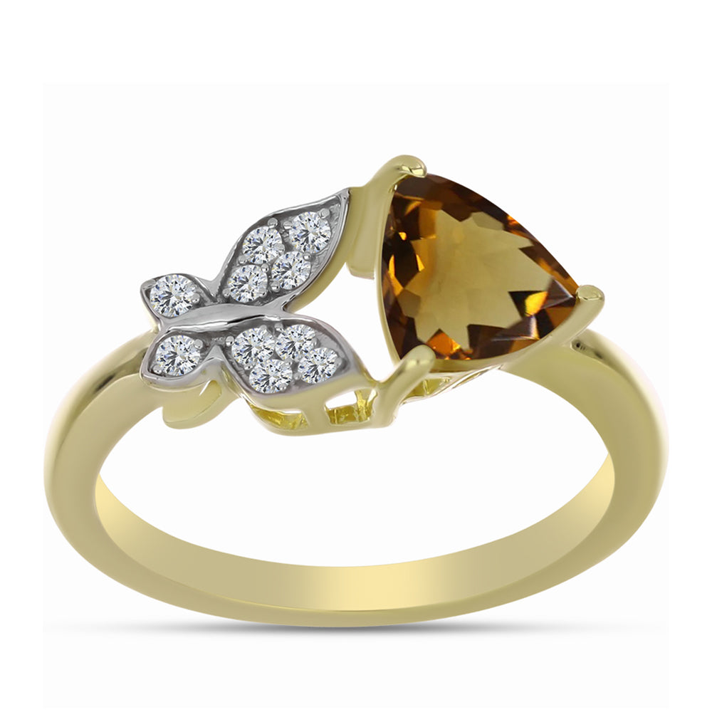 Goldplattierter Silberring mit Cognac-Quarz und weißem Topas 3 