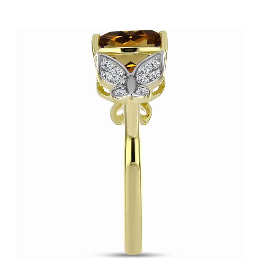 Goldplattierter Silberring mit Cognac-Quarz und weißem Topas