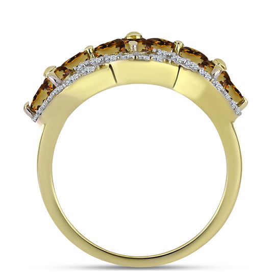 Goldplattierter Silberring mit Cognac-Quarz und weißem Topas