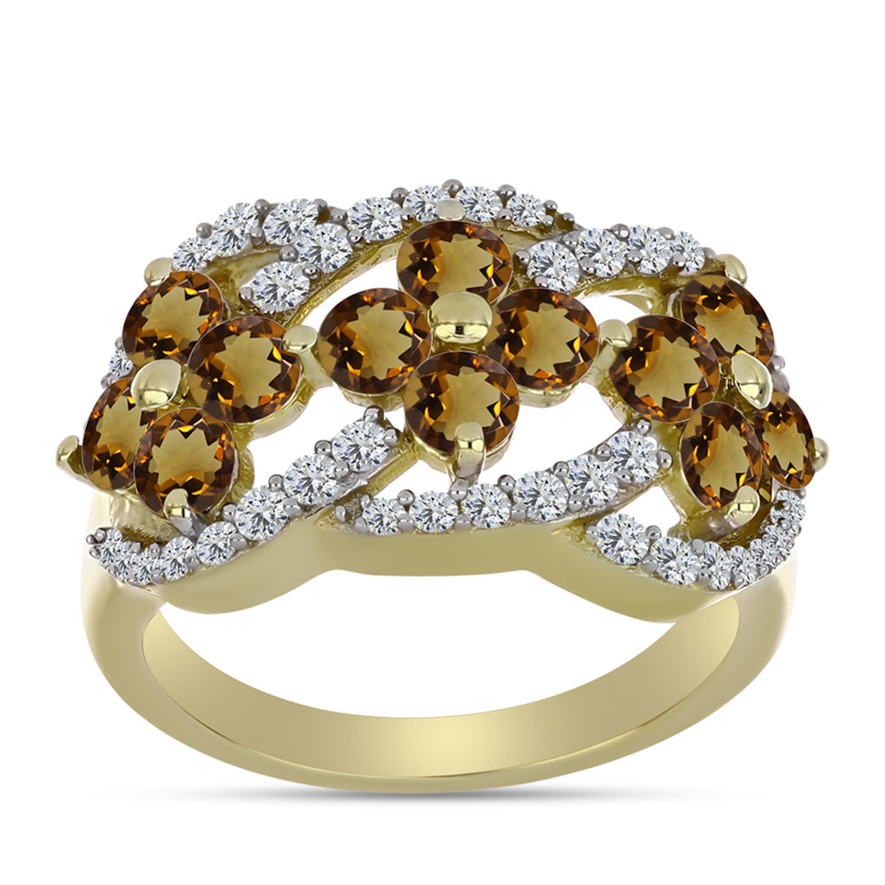 Goldplattierter Silberring mit Cognac-Quarz und weißem Topas