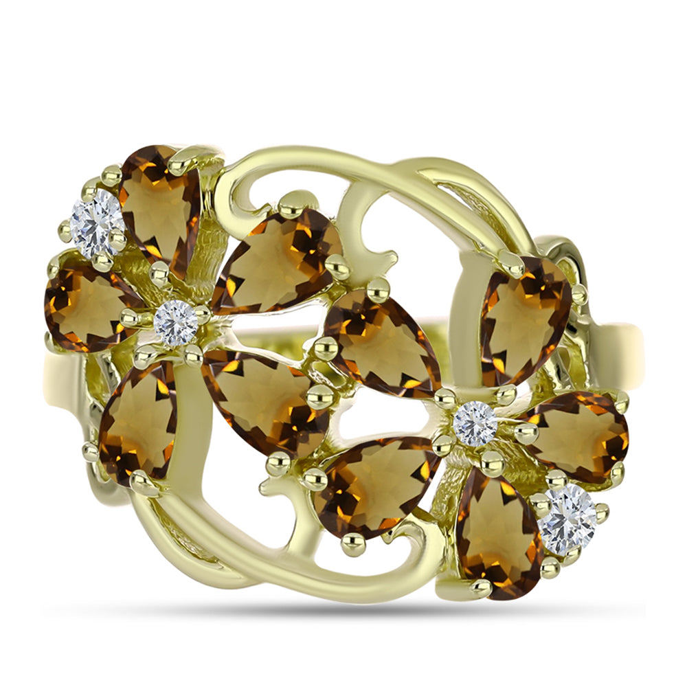 Goldplattierter Silberring mit Cognac-Quarz und weißem Topas 1 