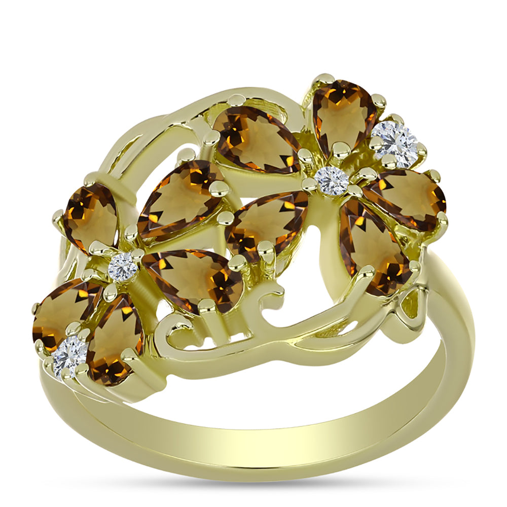 Goldplattierter Silberring mit Cognac-Quarz und weißem Topas 3 