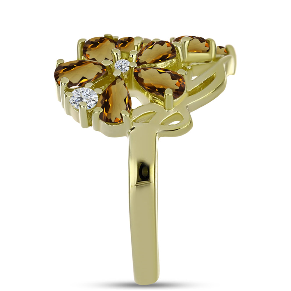 Goldplattierter Silberring mit Cognac-Quarz und weißem Topas 4 