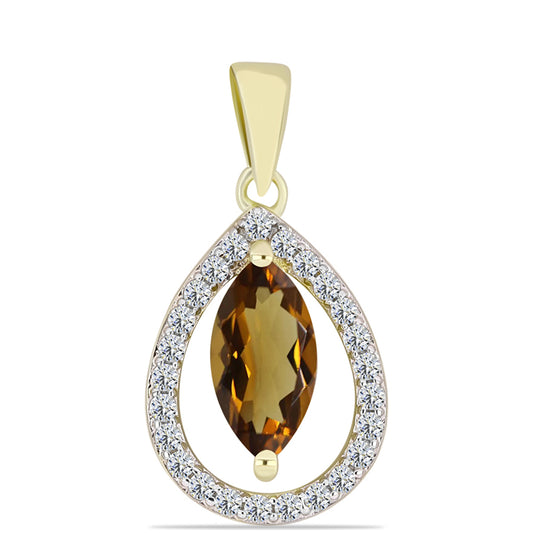 Goldplattierter Silberanhänger mit Cognac-Quarz und weißem Topas