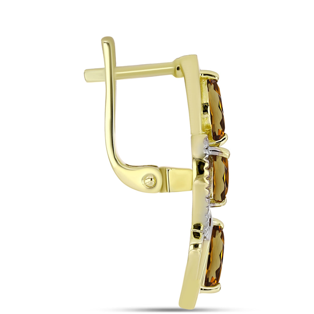 Goldplattierte Silberohrringe mit Cognac-Quarz und weißem Topas
