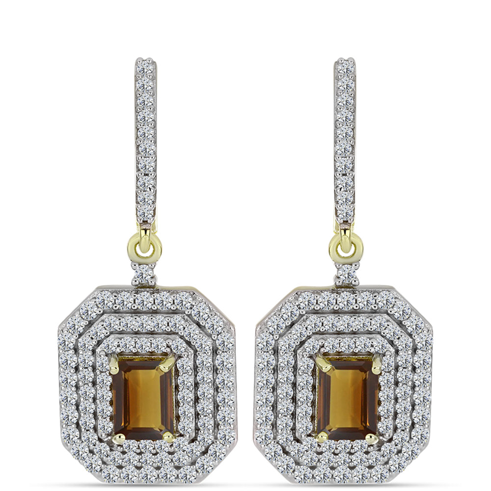 Goldplattierte Silberohrringe mit Cognac-Quarz und weißem Topas 1 