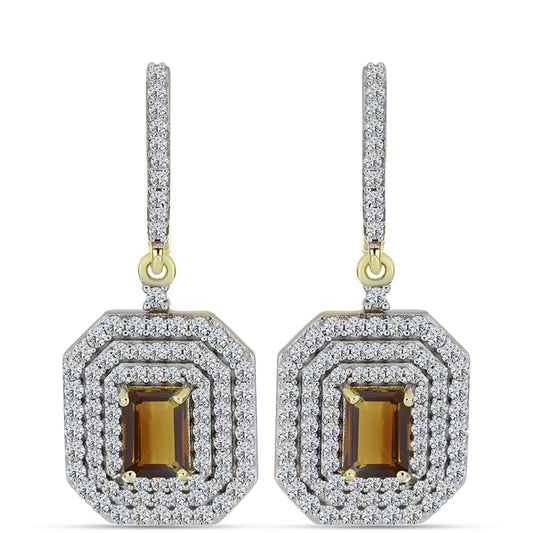 Goldplattierte Silberohrringe mit Cognac-Quarz und weißem Topas