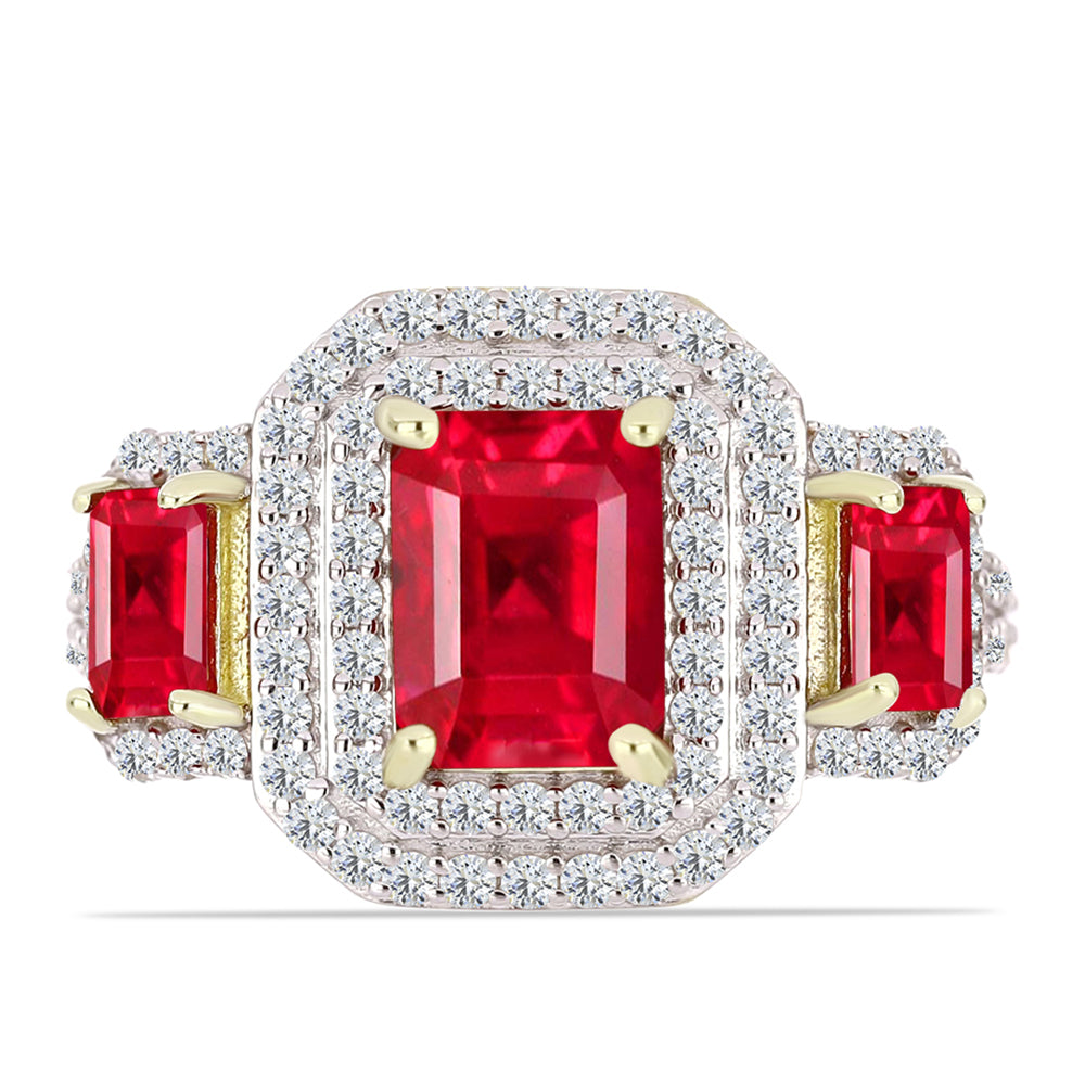 Goldplattierter Silberring mit rotem Achat und weißem Topas 1 